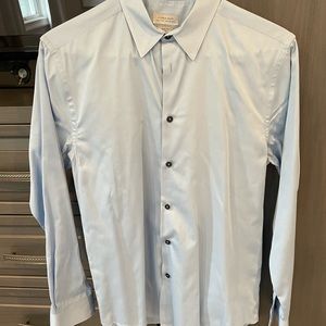 Zara Mens Slim Fit Light Blue Button Down Shirt Size L